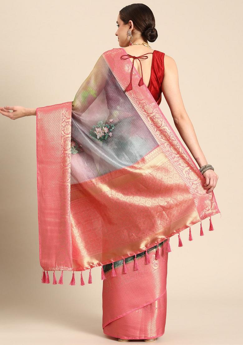 Multicolor Printed Munga Silk Saree