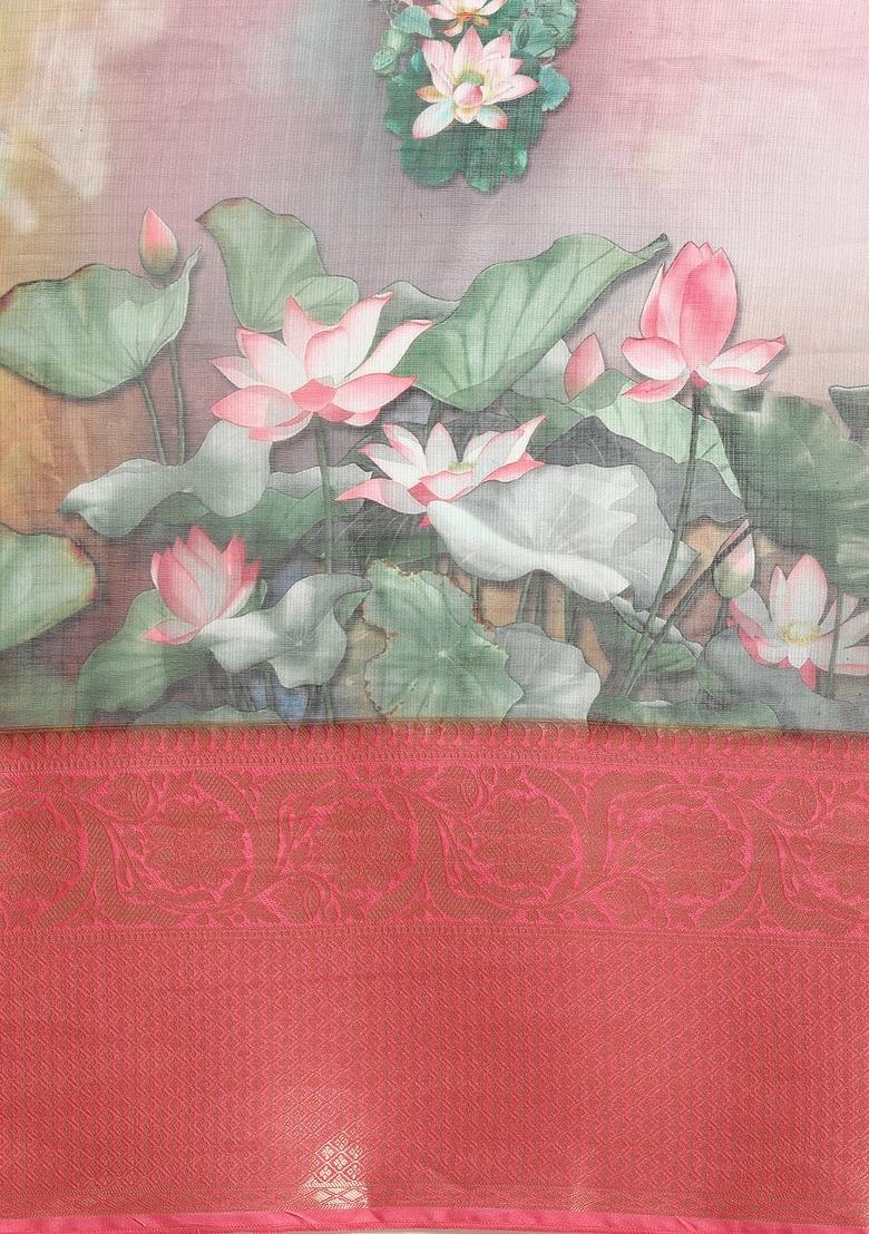 Multicolor Printed Munga Silk Saree