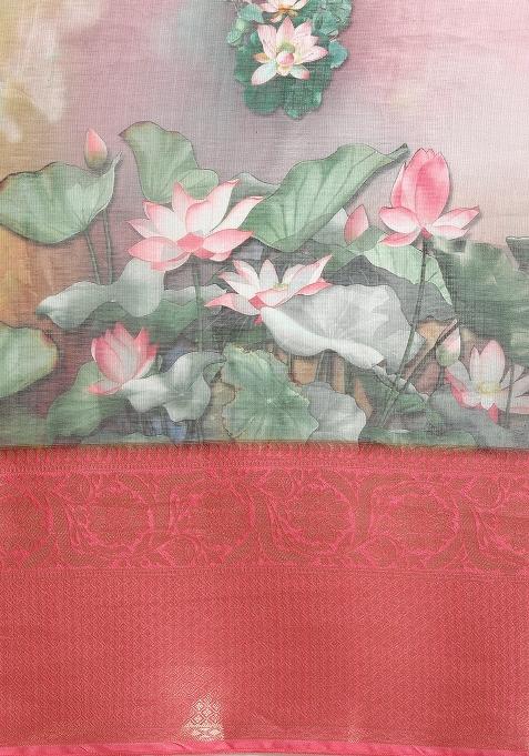 Multicolor Printed Munga Silk Saree