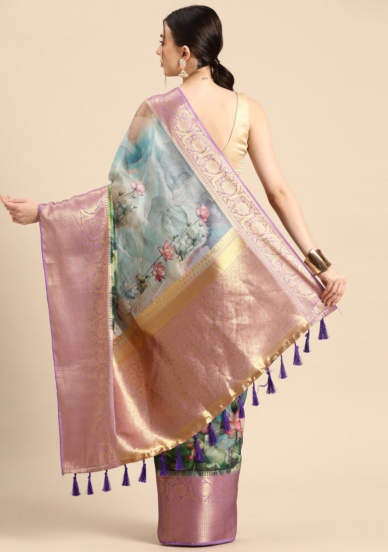 Multicolor Printed Munga Silk Saree