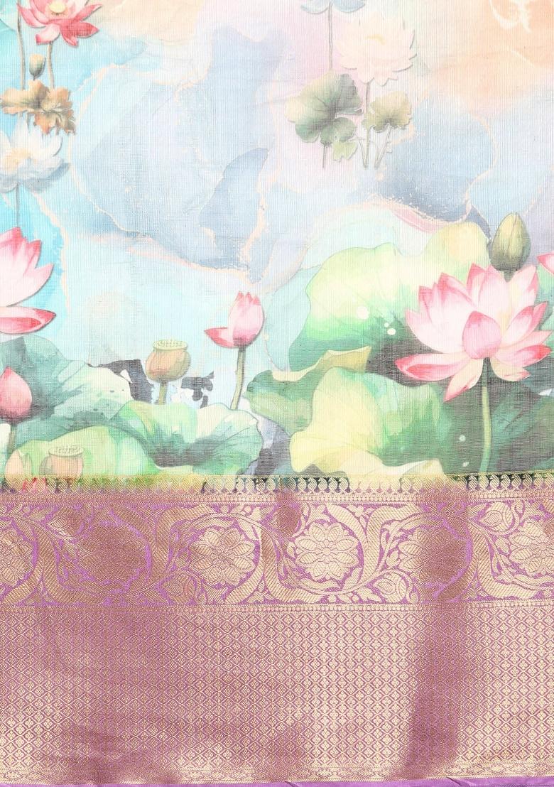 Multicolor Printed Munga Silk Saree