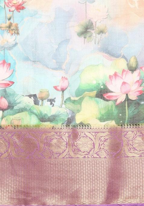 Multicolor Printed Munga Silk Saree