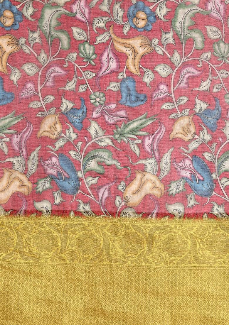 Maroon Printed Munga Silk Saree