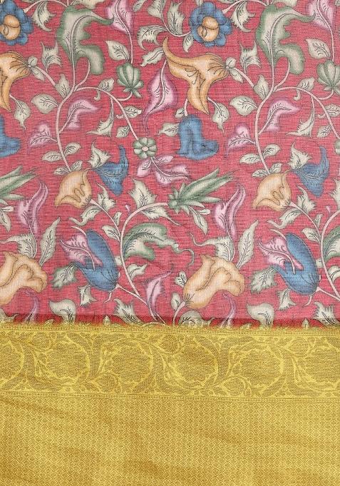 Maroon Printed Munga Silk Saree