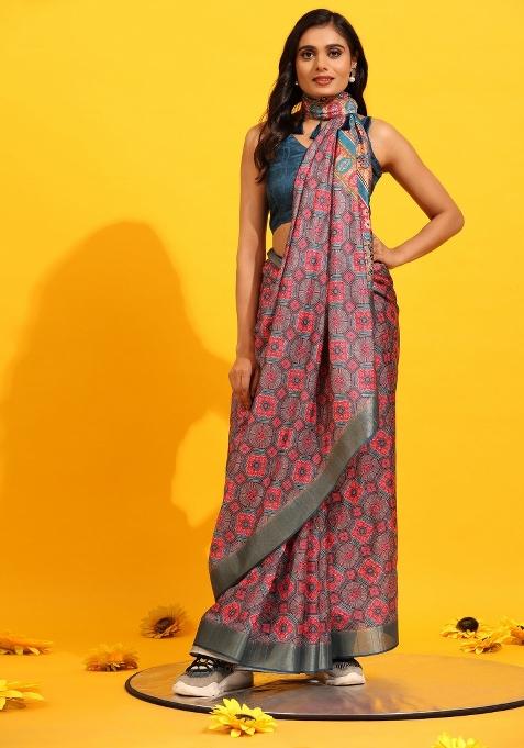 Red Woven Design Silk Blend Saree