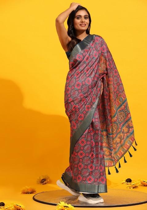 Red Woven Design Silk Blend Saree