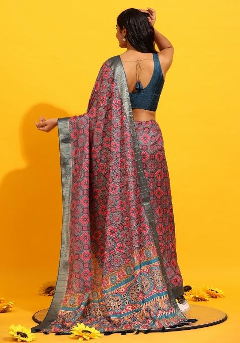 Red Woven Design Silk Blend Saree