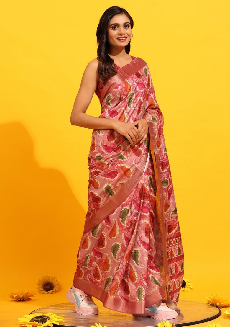 Green Woven Design Silk Blend Saree