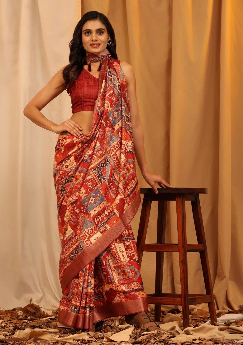 Cream Woven Design Silk Blend Saree