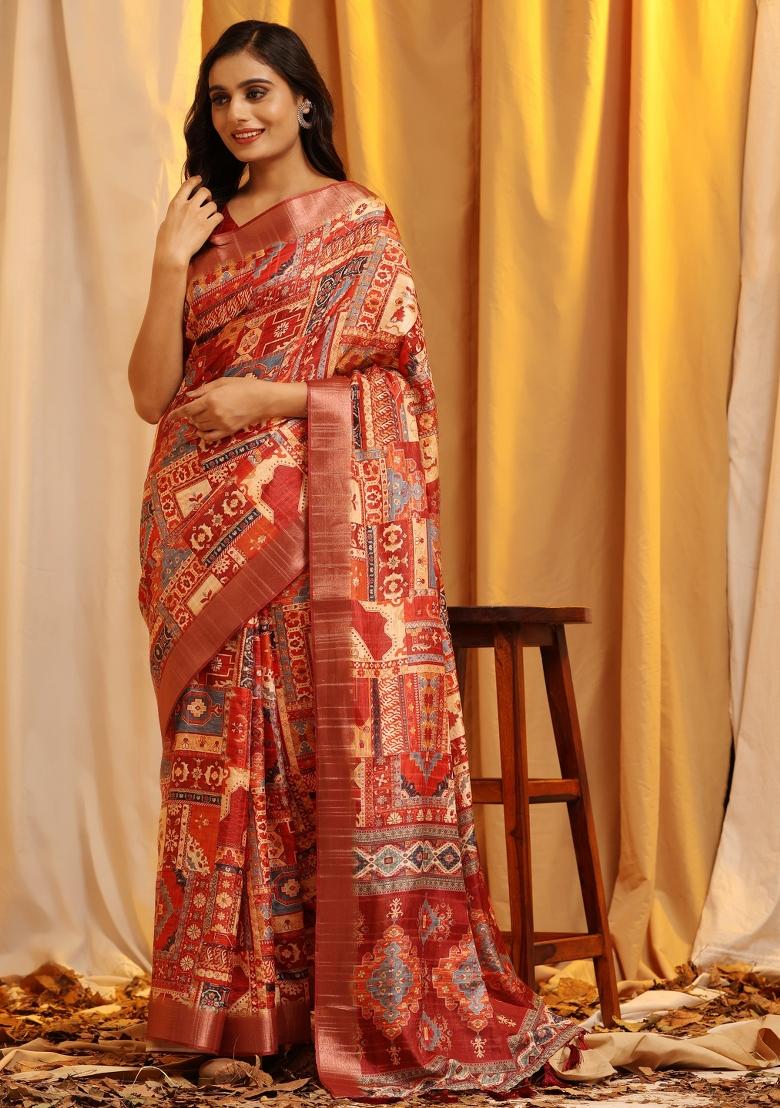 Cream Woven Design Silk Blend Saree