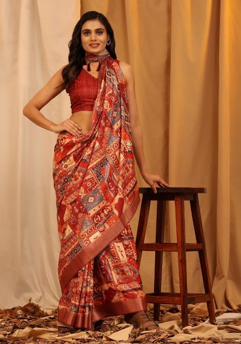 Cream Woven Design Silk Blend Saree