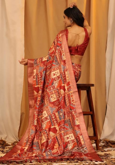 Cream Woven Design Silk Blend Saree