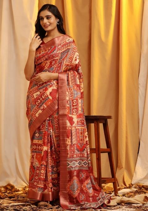 Cream Woven Design Silk Blend Saree