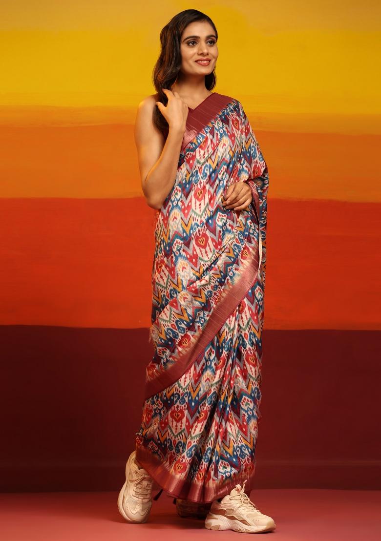 Pink Woven Design Silk Blend Saree