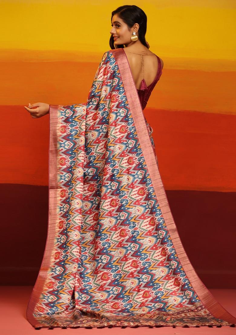 Pink Woven Design Silk Blend Saree