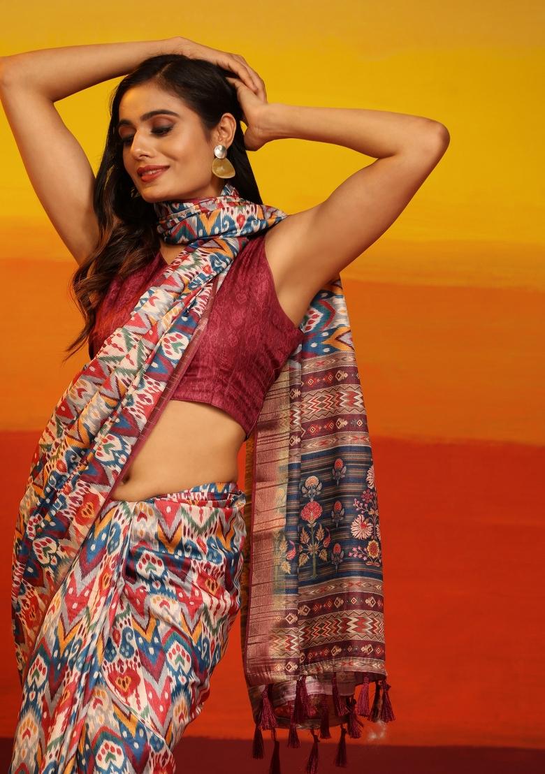 Pink Woven Design Silk Blend Saree