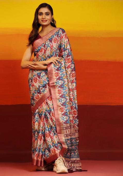 Pink Woven Design Silk Blend Saree