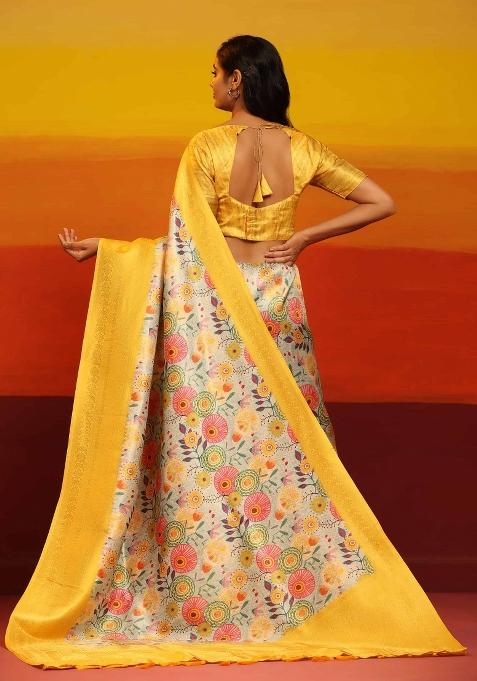Yellow Woven Design Silk Blend Saree
