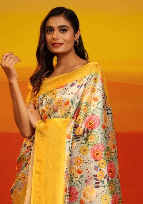 Yellow Woven Design Silk Blend Saree