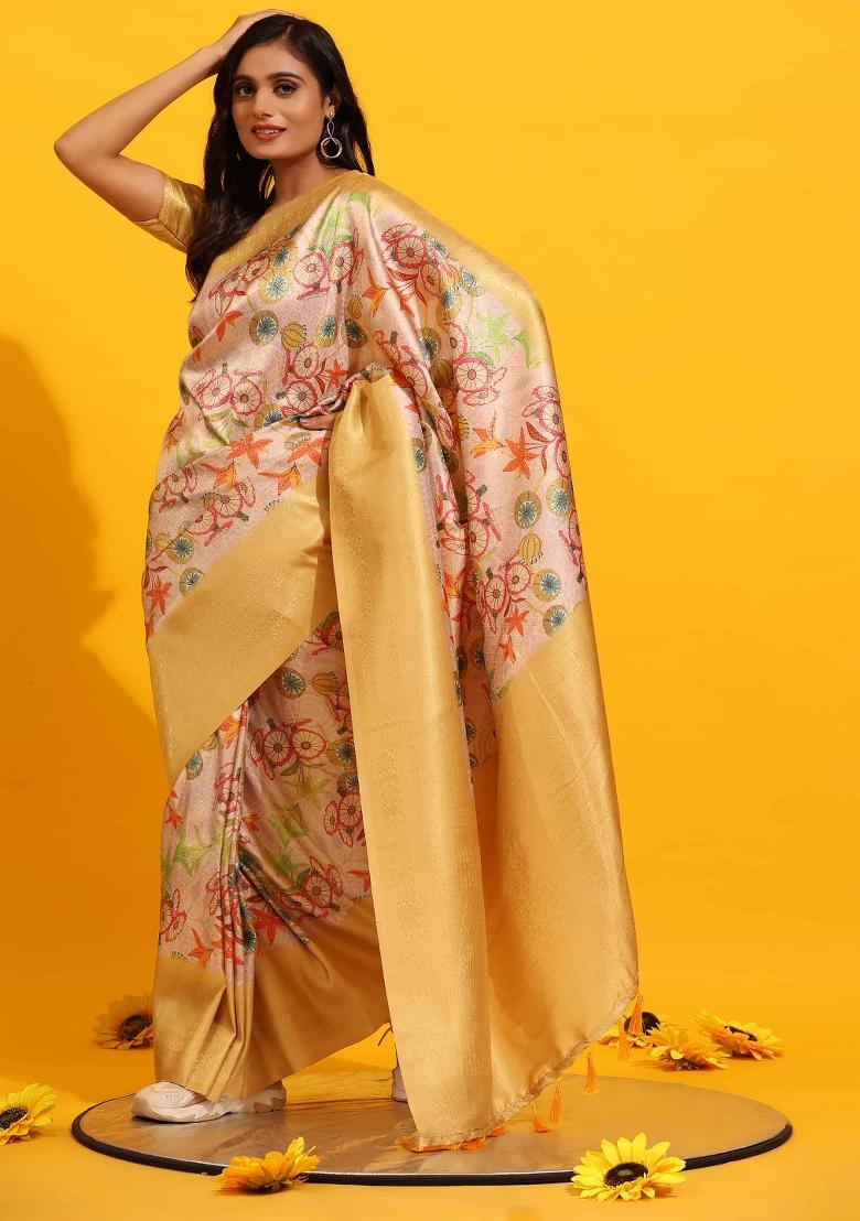 Yellow Woven Design Silk Blend Saree