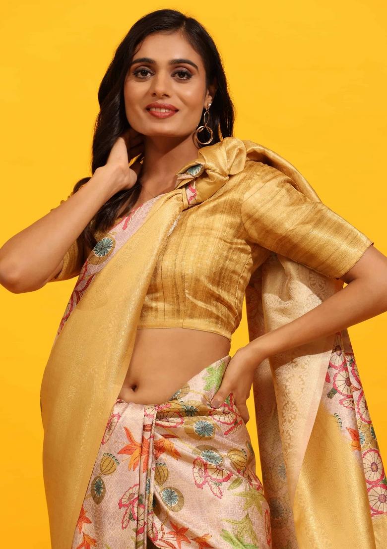 Yellow Woven Design Silk Blend Saree