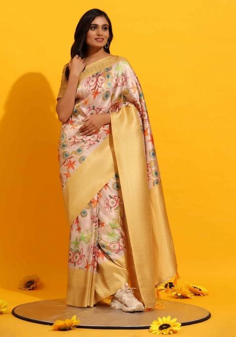 Yellow Woven Design Silk Blend Saree