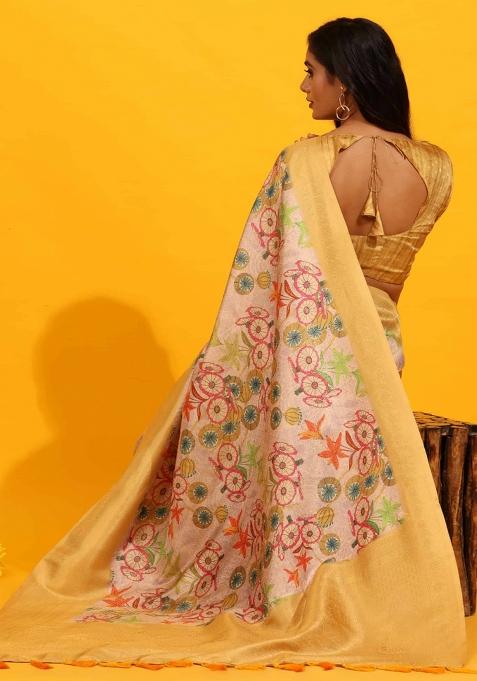 Yellow Woven Design Silk Blend Saree