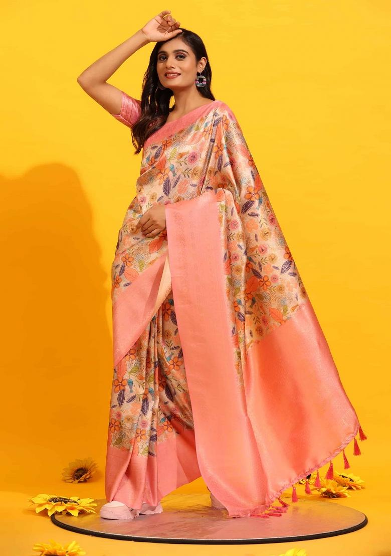 Pink Woven Design Silk Blend Saree