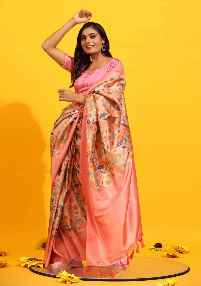 Pink Woven Design Silk Blend Saree