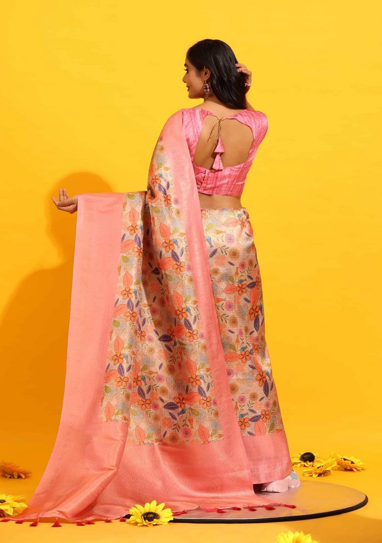 Pink Woven Design Silk Blend Saree