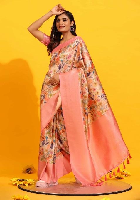 Pink Woven Design Silk Blend Saree