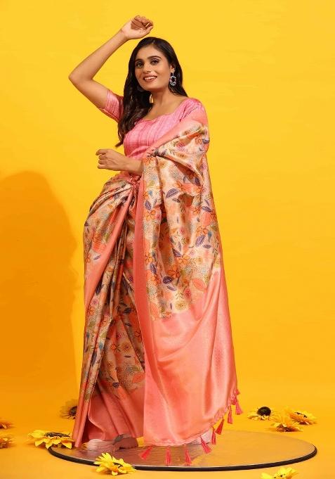 Pink Woven Design Silk Blend Saree