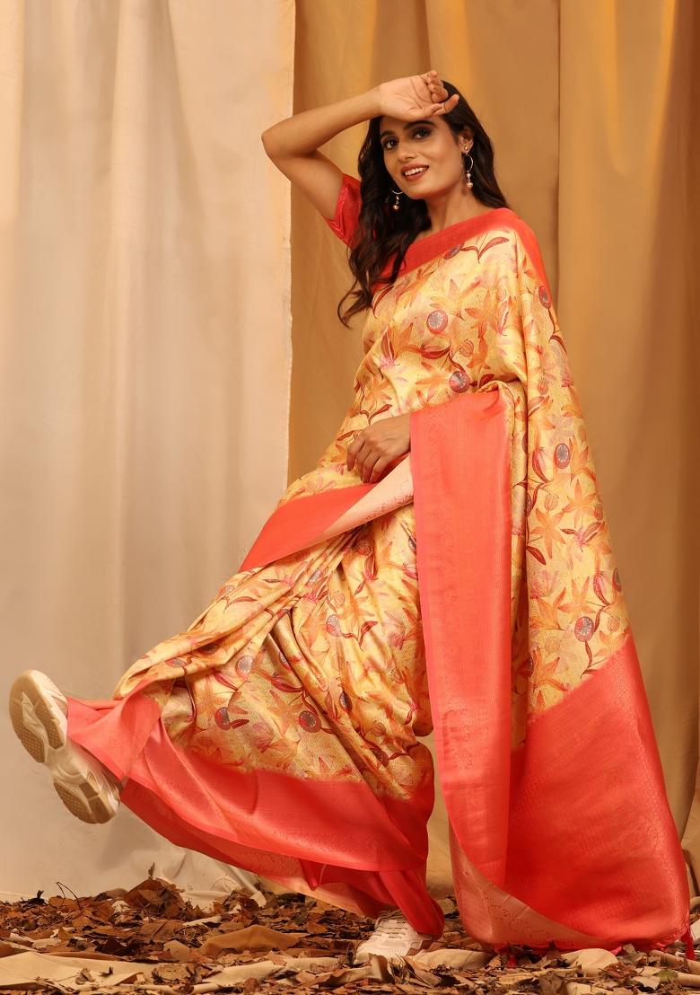 Red Woven Design Silk Blend Saree
