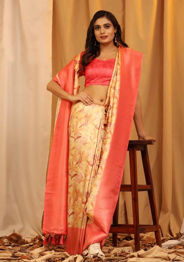 Red Woven Design Silk Blend Saree