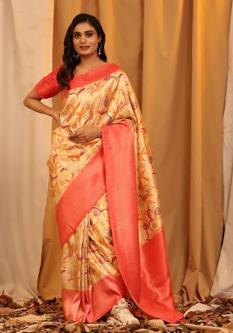 Red Woven Design Silk Blend Saree