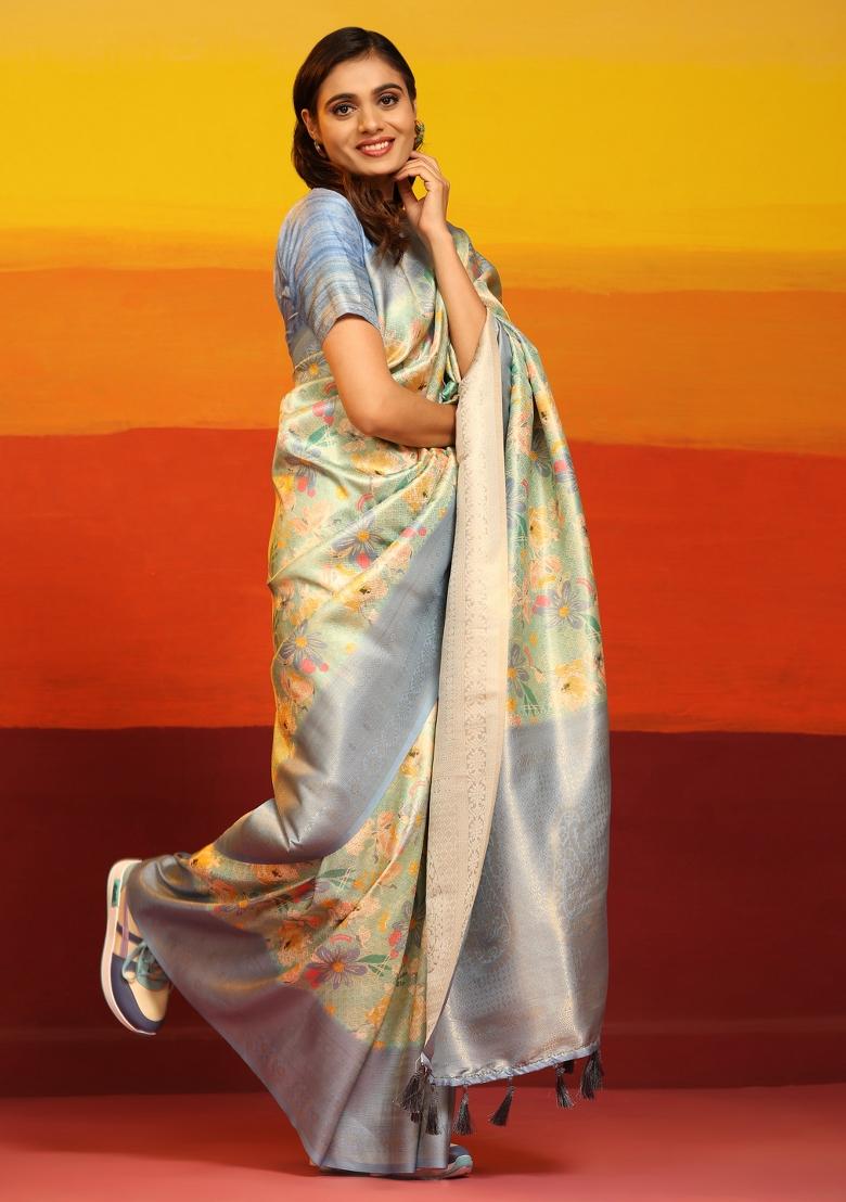 Grey Woven Design Silk Blend Saree