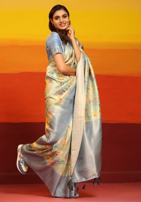 Grey Woven Design Silk Blend Saree