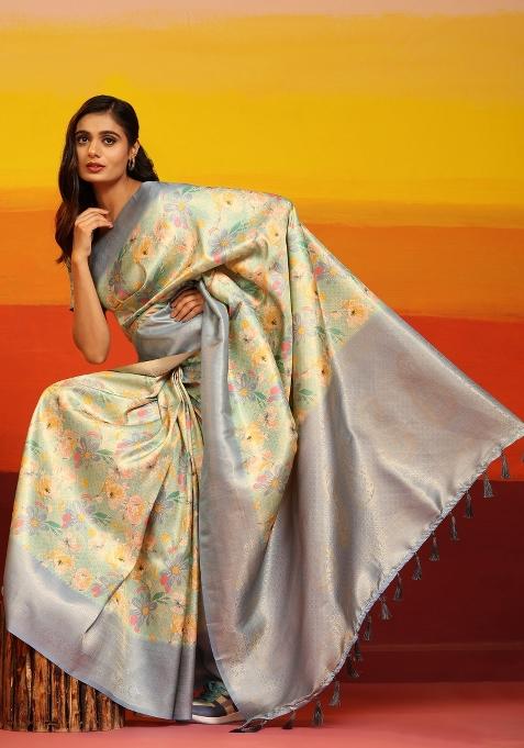 Grey Woven Design Silk Blend Saree