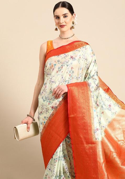 Green Printed Pure Silk Saree