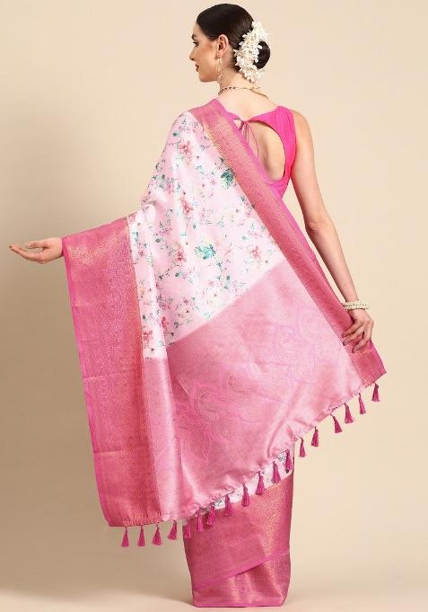 Pink Printed Pure Silk Saree