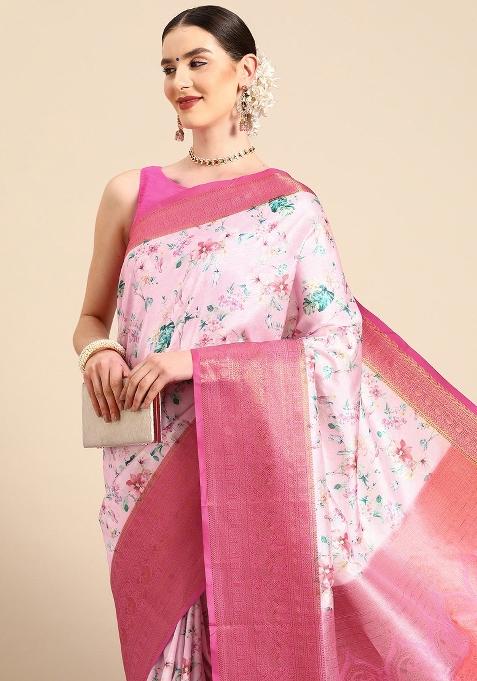 Pink Printed Pure Silk Saree