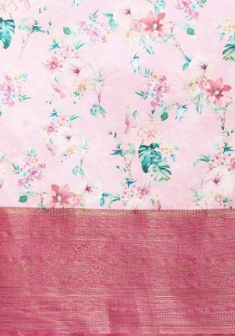 Pink Printed Pure Silk Saree