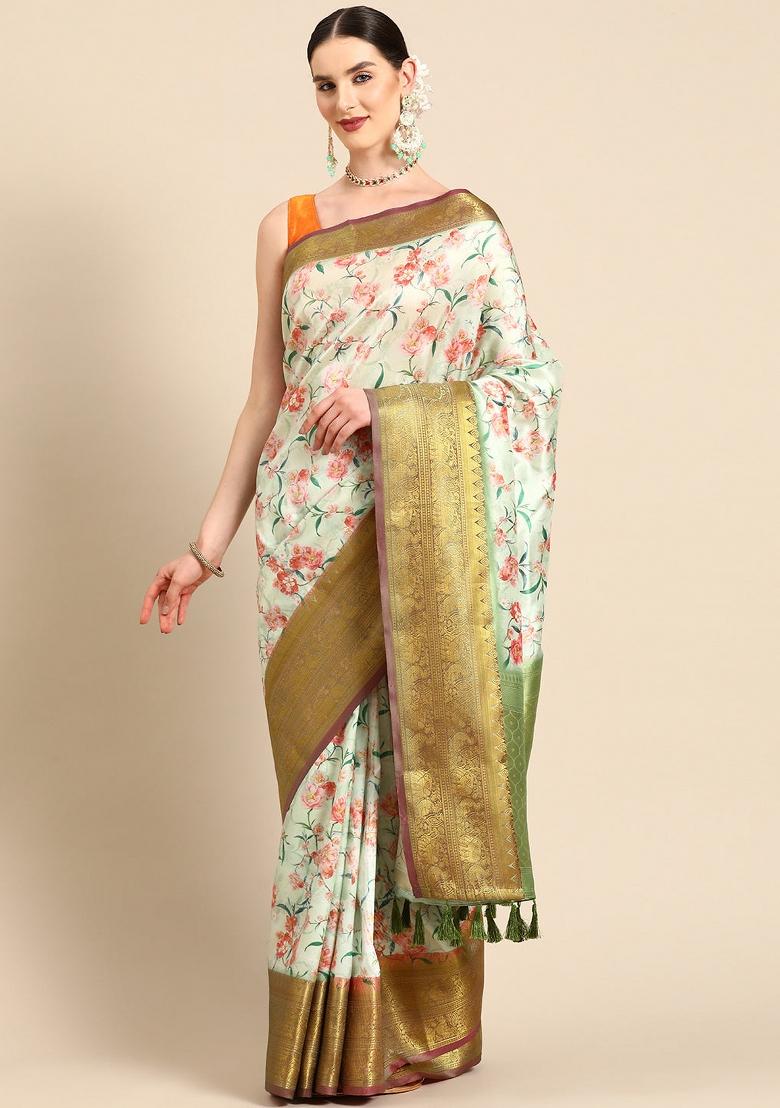 Green Printed Pure Silk Saree