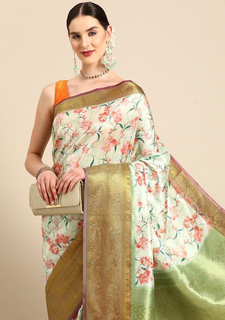 Green Printed Pure Silk Saree