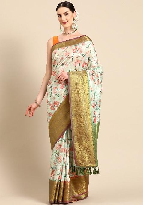 Green Printed Pure Silk Saree