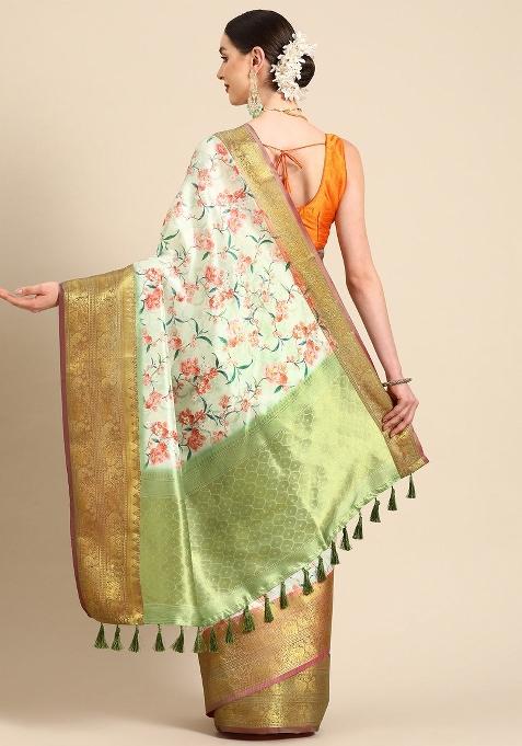 Green Printed Pure Silk Saree