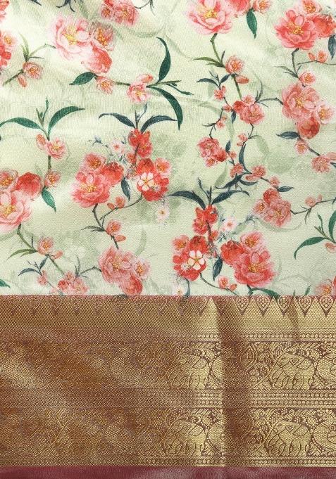 Green Printed Pure Silk Saree