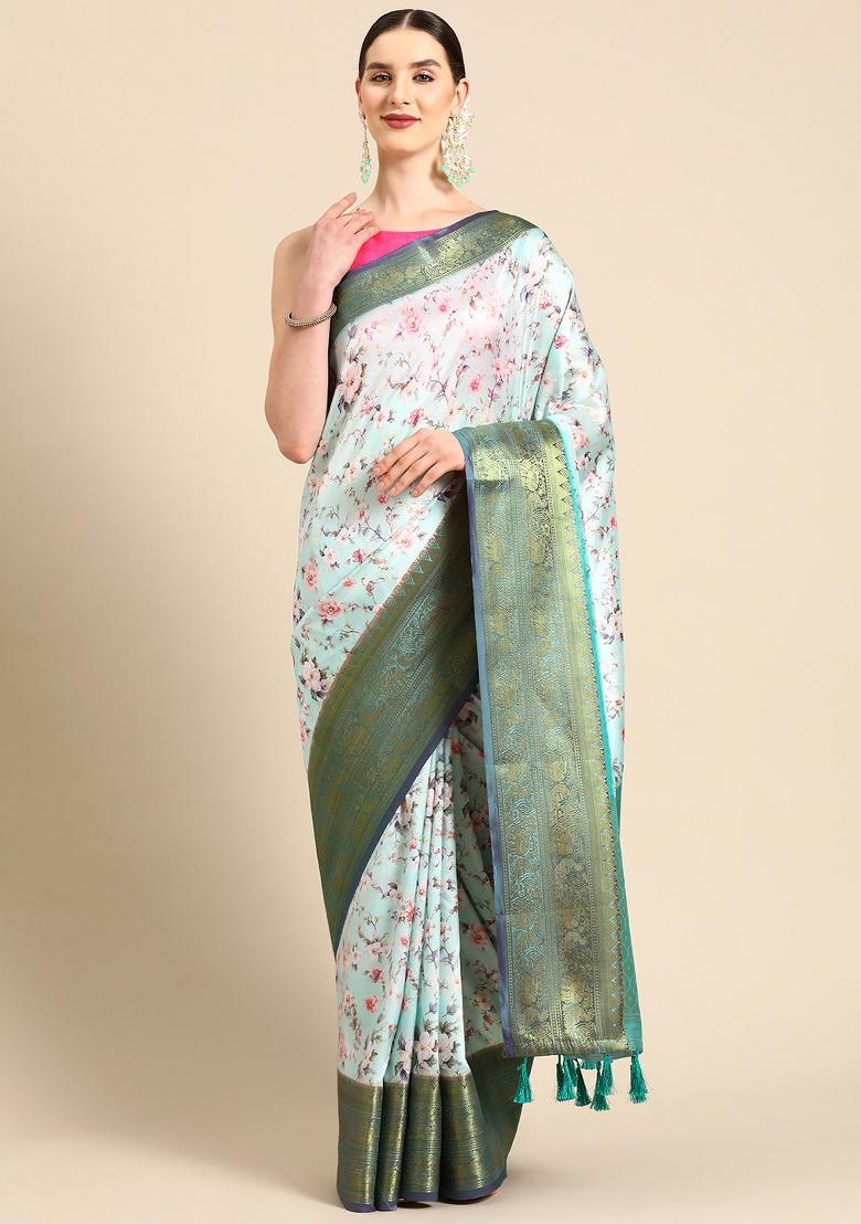 Green Printed Pure Silk Saree