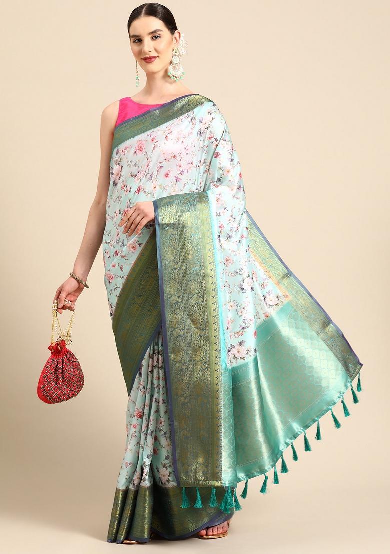 Green Printed Pure Silk Saree