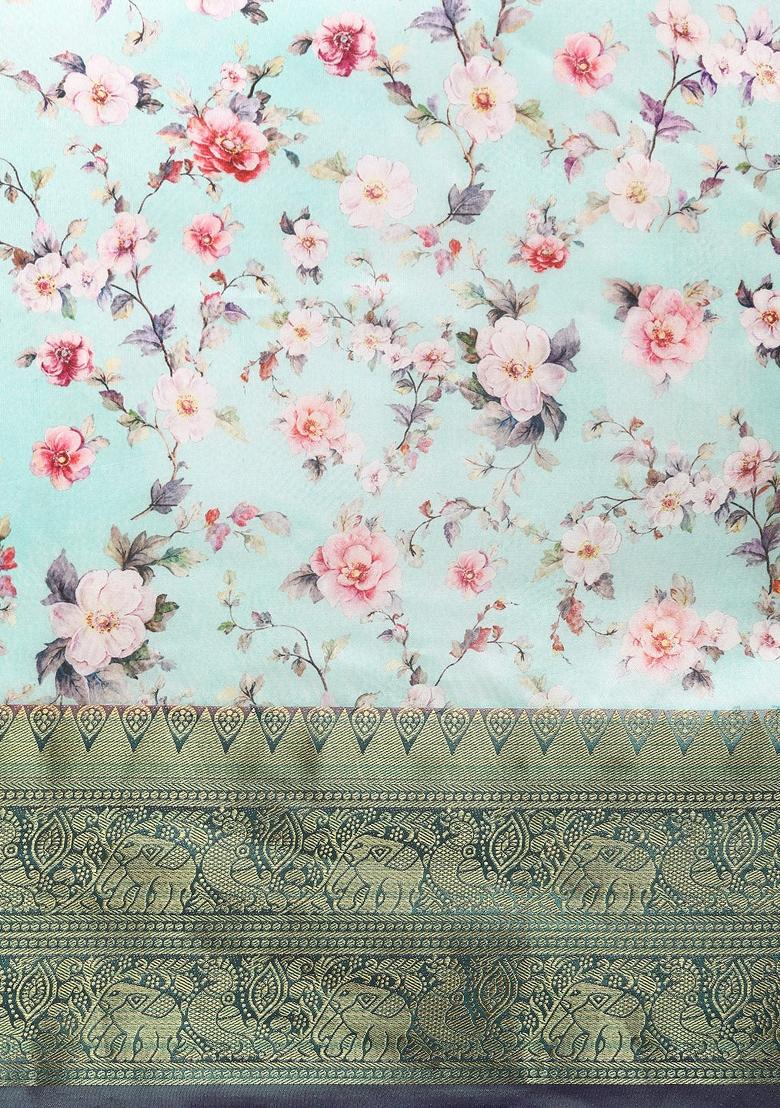 Green Printed Pure Silk Saree